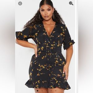 PLT Plus Black Floral Corset Swing Dress